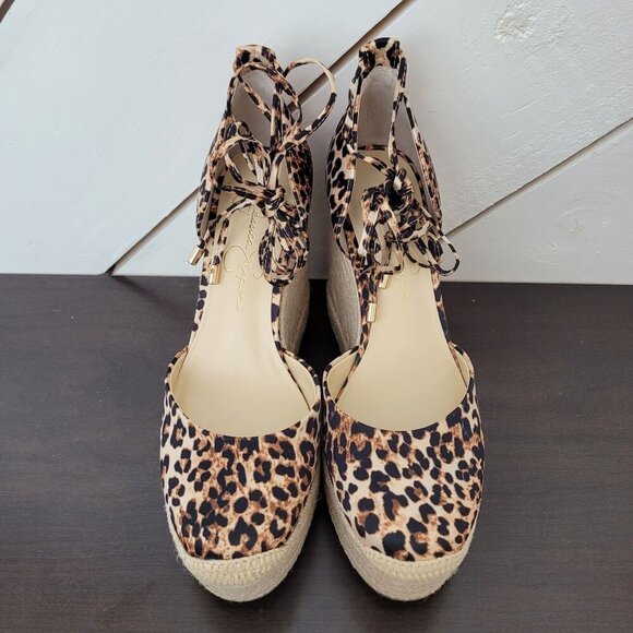 NEW Jessica Simpson Weyla Wedge Wrap Sandals Natural Leopard 7.5M - Picture 5 of 10